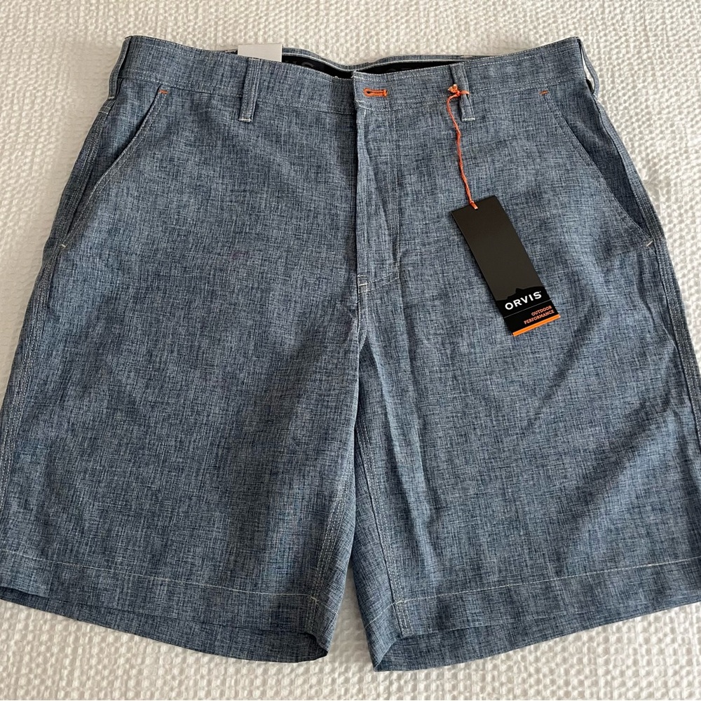 Orvis Men's Chambray Blue Flat Front Shorts